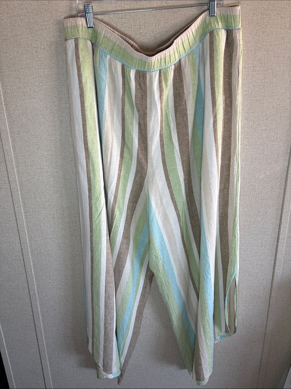 Cato Pastel Striped Wide Leg Linen Blend Pants Coastal Boho Resort Lounge 22/24W